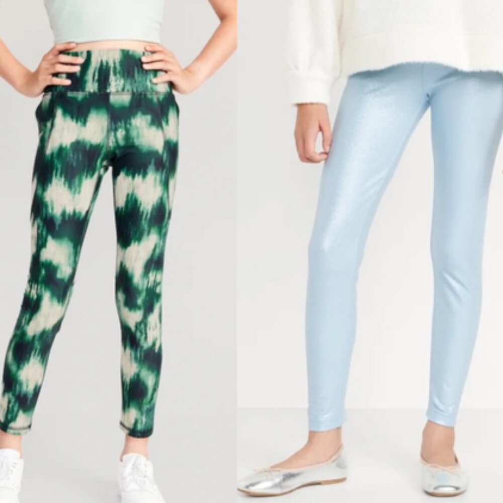 NWT Old Navy Girl’s Powersoft High-waisted 7/8 Leggings - Small (6-7) - 2 PAIRS